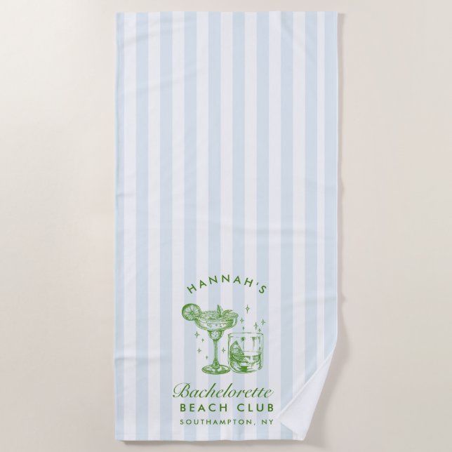 Serviette de plage moderne rétro bleu et vert pour (Devant)