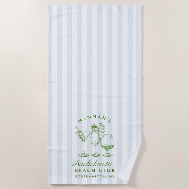 Serviette de plage moderne rétro bleu et vert pour (Devant)