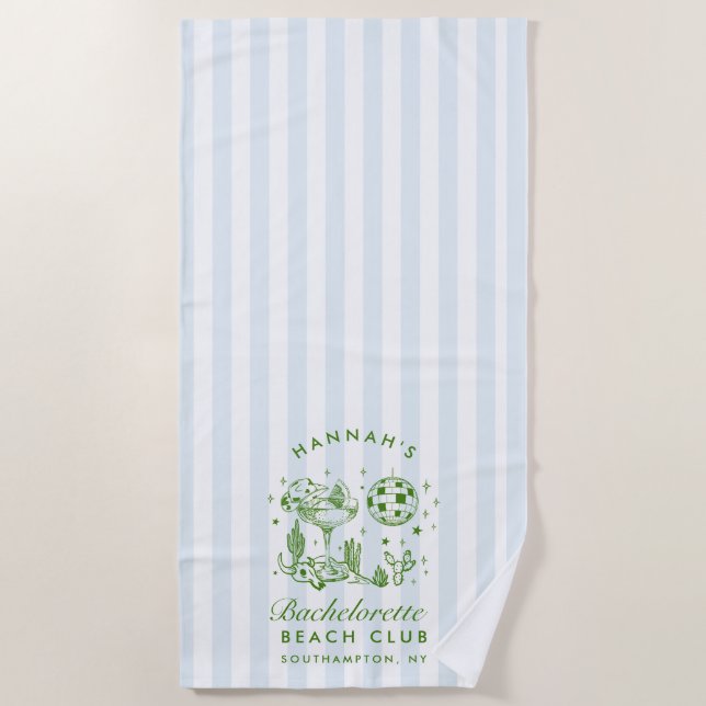 Serviette de plage moderne rétro verte et bleue po (Devant)