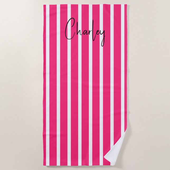 Serviette De Plage Moderne rose chaud personnalisé (Devant)