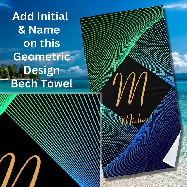 Serviette De Plage Modifier le nom initial Ajouter le nom Geometry Gr (Créateur téléchargé)