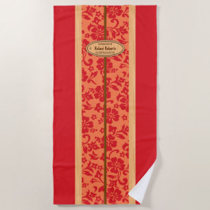 Serviette De Plage Mokuleia Hawaiian Faux Wood Monogram Surboard