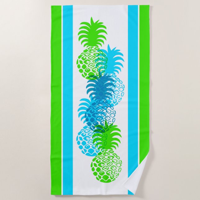 Serviette De Plage Momona Ananas Hawaiian striped Tropical -Cool (Devant)