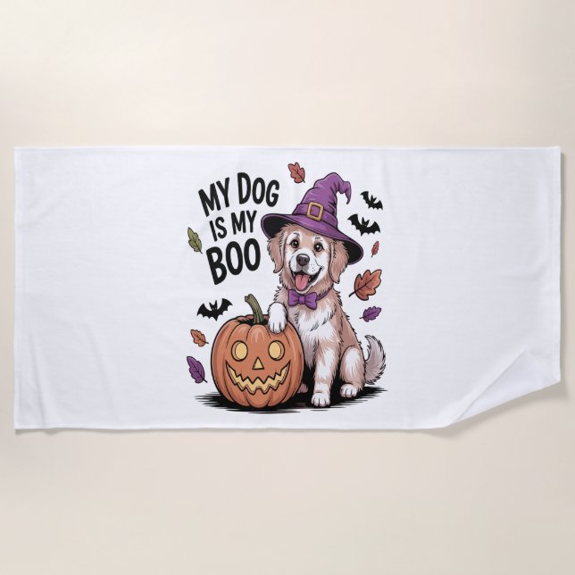 Serviette De Plage Mon chien est My Boo Halloween (Devant)
