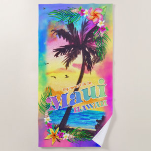 Serviette De Plage Mon coeur est dans MAUI Beach Towel