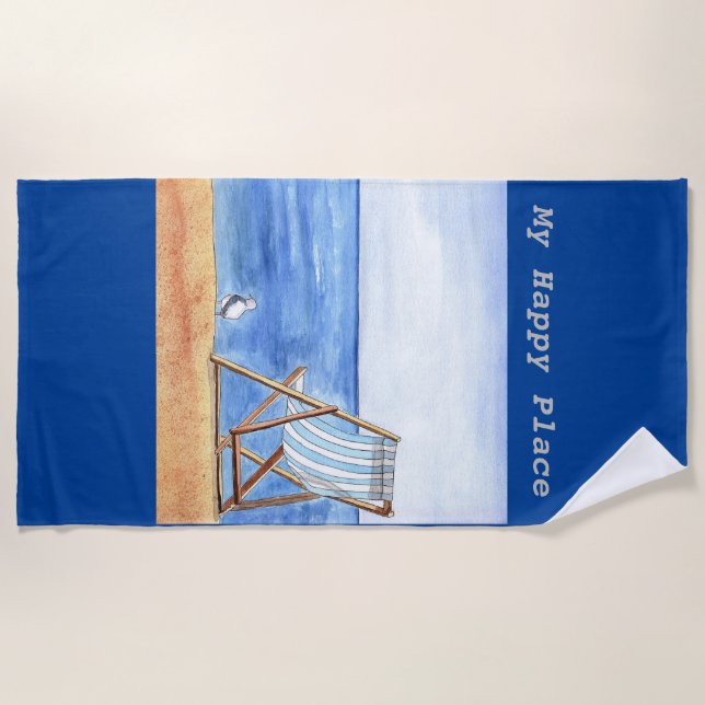 Serviette De Plage Mon illustration heureuse d'aquarelle et d'encre (Devant)