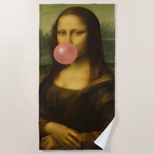 Serviette De Plage Mona Lisa soufflant de bulle rose
