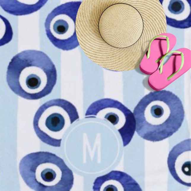 Serviette De Plage Monogram Evil Eye Nazar Tendance Holiday Beach Tow (The beach is calling! )