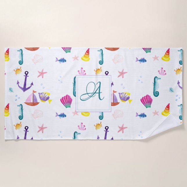Serviette De Plage Monogramme Beachhut Enfants Salle de bain Ocean Li (Devant)