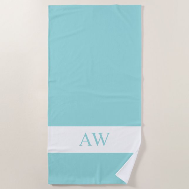 Serviette De Plage Monogramme blanc bleu chic (Devant)
