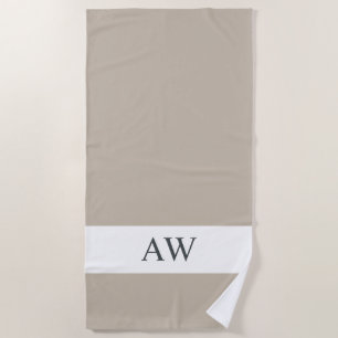 Serviette De Plage Monogramme blanc gris chic