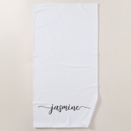 Serviette De Plage Monogramme blanc minimaliste Nom Énorme Script
