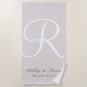 Serviette De Plage Monogramme blanc   Regarder le lin rustique