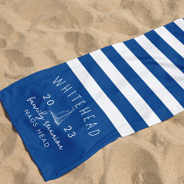 Serviette De Plage Monogramme Bleu Bleu de la Bande Nautique