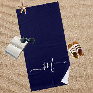 Serviette De Plage Monogramme bleu marine initiale