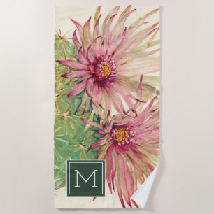 Serviette De Plage Monogramme  Blossoms roses de cactus