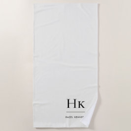 Serviette De Plage Monogramme Classique Simple Chic Blanc Ivoire Pers