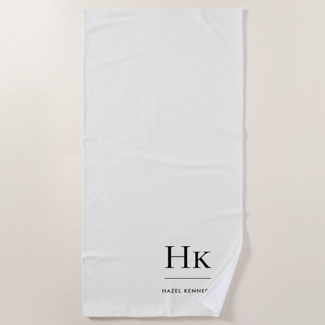 Serviette De Plage Monogramme Classique Simple Chic Blanc Ivoire Pers (Devant)