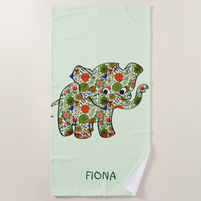 Serviette De Plage Monogramme Colorful Baby Elephant (Devant)