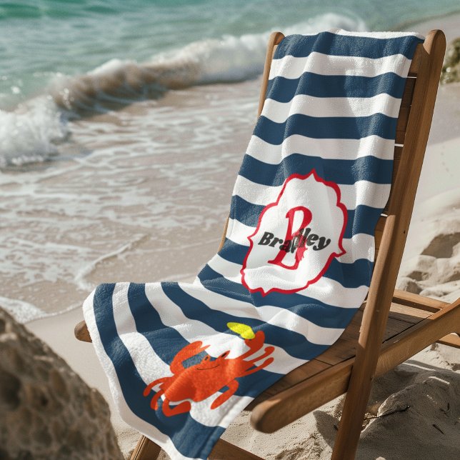 Serviette de plage monogramme de crabe marine (Créateur téléchargé)