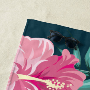 Serviette De Plage Monogramme de fleurs exotiques estivales