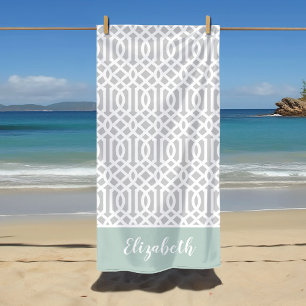 Serviette De Plage Monogramme de la pinte et des trellis gris   Coule