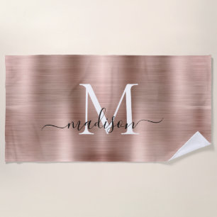 Serviette De Plage Monogramme de métal brossé rose rose Girly