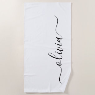 Serviette De Plage Monogramme de nom féminin de script moderne noir e
