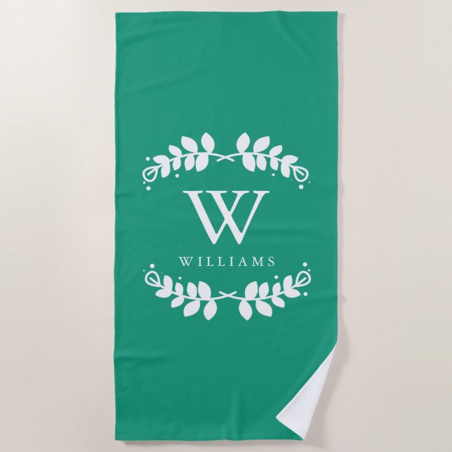 Serviette De Plage Monogramme de vert vert (Devant)