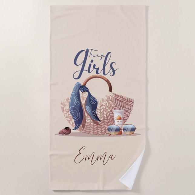 Serviette De Plage Monogramme de voyage pour filles (Devant)
