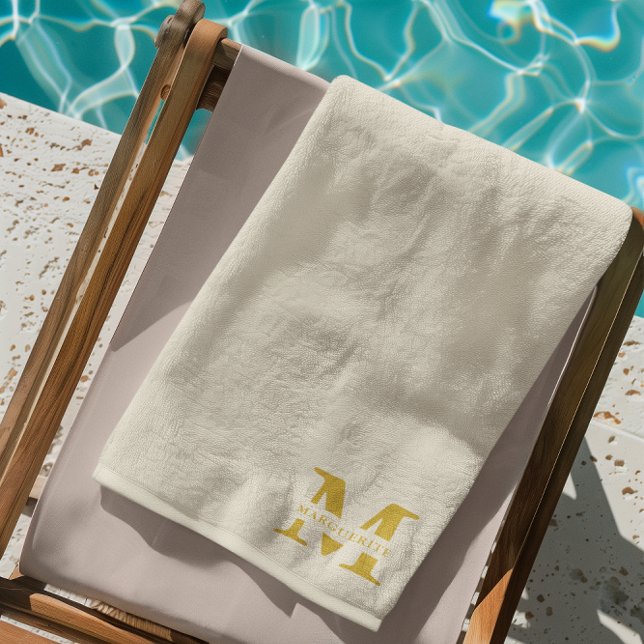 Serviette De Plage Monogramme d'or beige neutre (Créateur téléchargé)