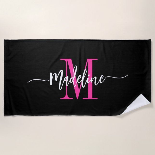 Serviette De Plage Monogramme élégant et tendance personnalisé Script (Devant)