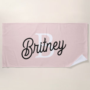 Serviette De Plage Monogramme et nom personnalisé moderne Pastel Pink