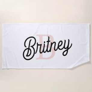Serviette De Plage Monogramme et nom personnalisé moderne Pastel Pink