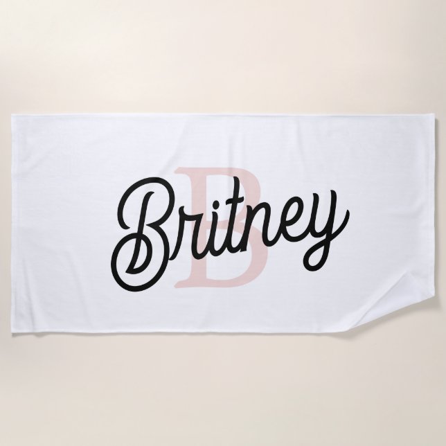 Serviette De Plage Monogramme et nom personnalisé moderne Pastel Pink (Devant)