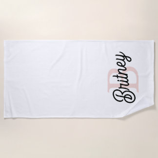 Serviette De Plage Monogramme et nom personnalisé moderne Pastel Pink