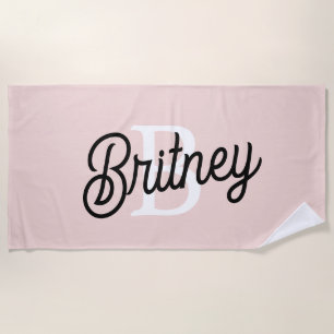 Serviette De Plage Monogramme et nom personnalisé moderne Pastel Pink