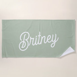 Serviette De Plage Monogramme et nom personnalisés de Sage Vert moder