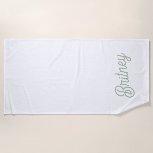 Serviette De Plage Monogramme et nom personnalisés de Sage Vert moder (Devant)