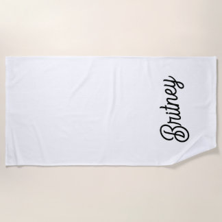 Serviette De Plage Monogramme et nom personnalisés en noir moderne