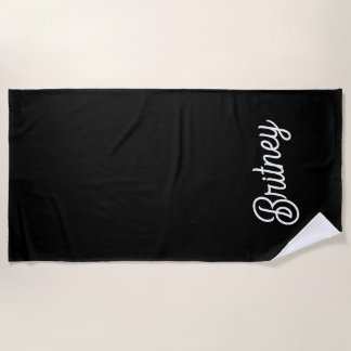 Serviette De Plage Monogramme et nom personnalisés en noir moderne