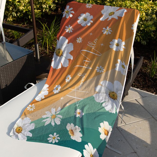 Serviette De Plage Monogramme Floral Arc-en-ciel Rétro Daisy (Créateur téléchargé)