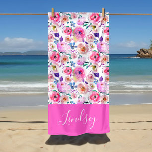 Serviette De Plage Monogramme floral du saumon jaune