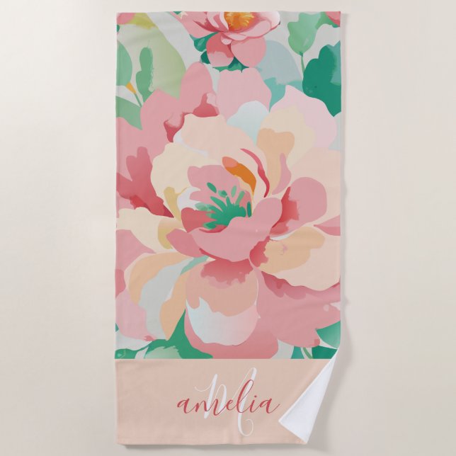 Serviette De Plage monogramme floral pastel (Devant)