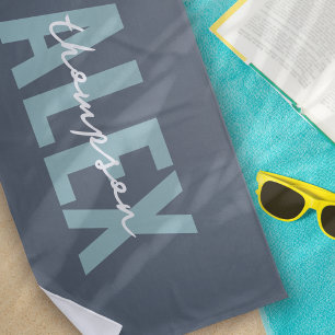 Serviette De Plage Monogramme gris bleu personnalisé