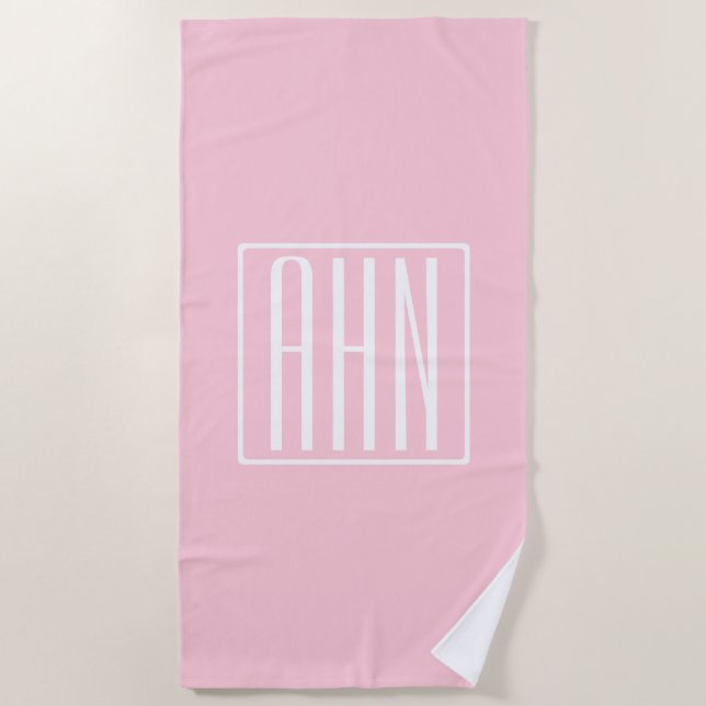 Serviette De Plage Monogramme initial | Blanc sur rose clair (Devant)