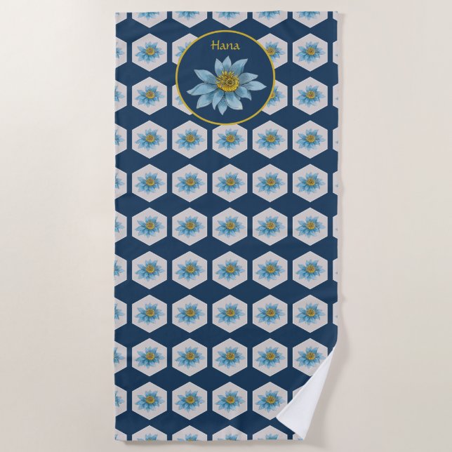 Serviette De Plage Monogramme japonais géométrique Lily Floral (Devant)