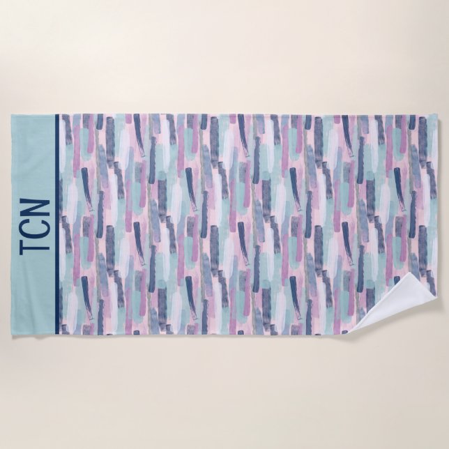 Serviette De Plage Monogramme Marine Bleu Lite Bleu violet blanc Abst (Devant)