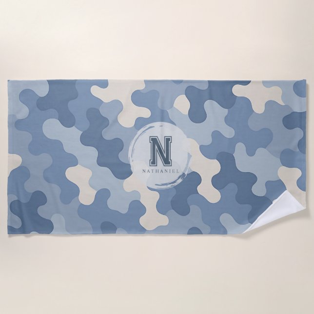 Serviette De Plage Monogramme militaire de Camion bleu (Devant)