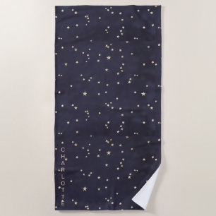Serviette De Plage Monogramme minimaliste ciel et étoiles or